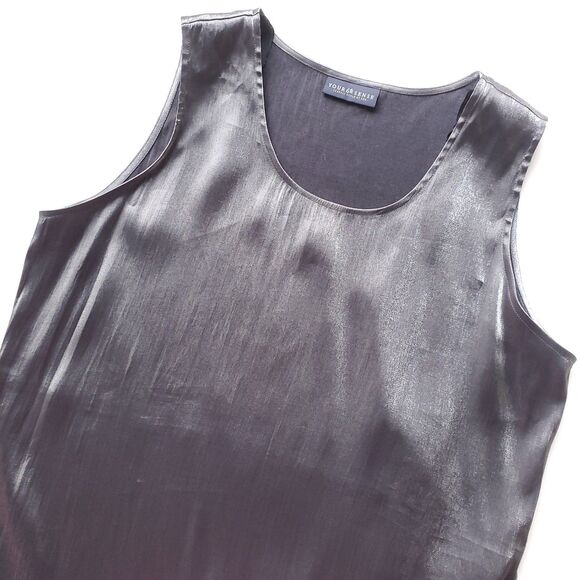 Silver Metallic Top US Sz 12 L Sleeveless Gray Shiny Club Rave Elegant - Picture 3 of 10